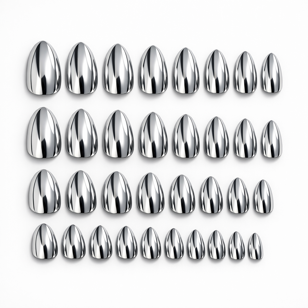 Chrome Metallic Press-On Nails – Almond